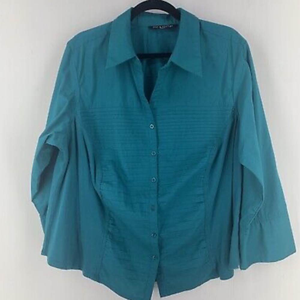 Zac & Rachel Pleated Top Stretch Panels Cottage Core Preppy Casual Comfort